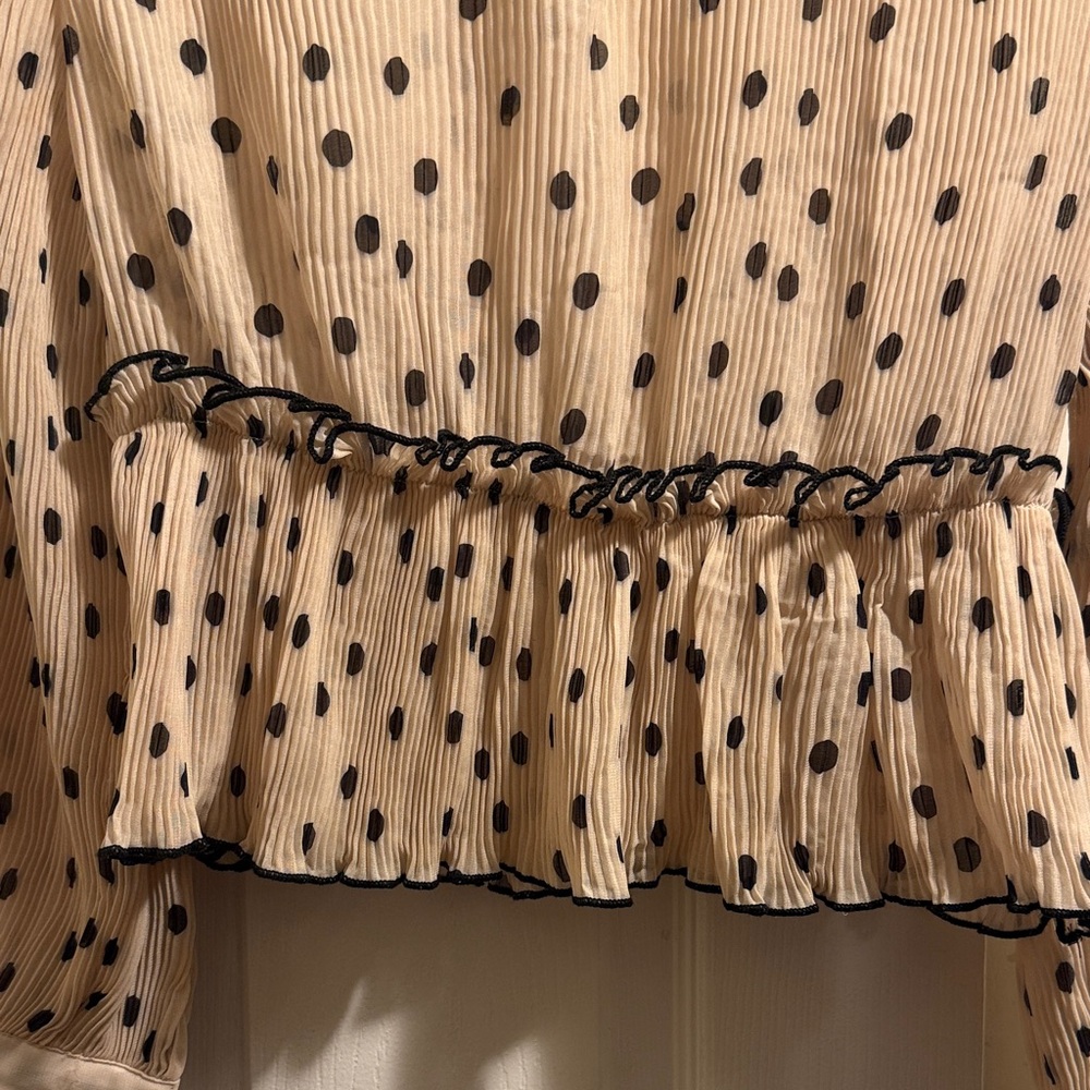 70/21 Black Polka Dot Pleated Blouse - Picture 2 of 7
